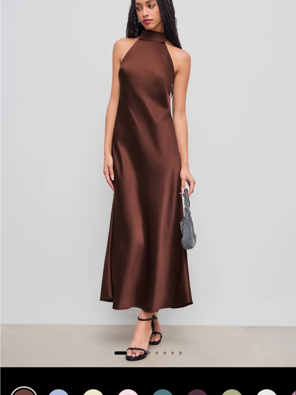 Cider Satin Brown Halter Dress